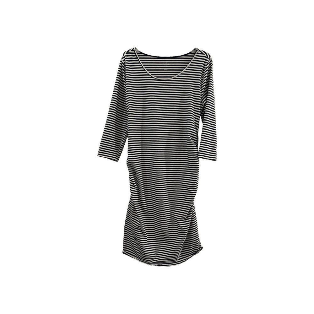 Isabel Maternity Dress Womens Size Large Navy and White Striped Scoop Neck